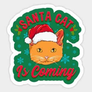Santa Cat is Coming Christmas Funny Sticker